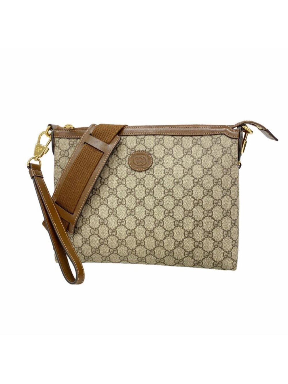 Gucci Shoulder Bag GG Supreme Interlocking G Beige Brown Gold